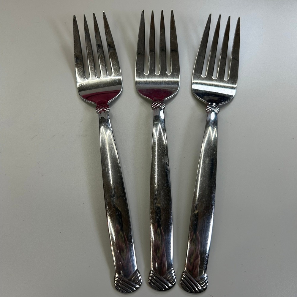Oneida Rattan Serving Forks 8.5" Set of 3 Silver Stainless Steel Flatware